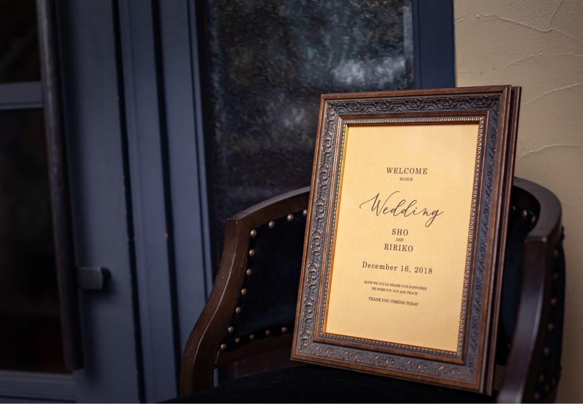 welcome board
ゴールドの紙にワードで作ったデザインを印刷して額縁に入れました。