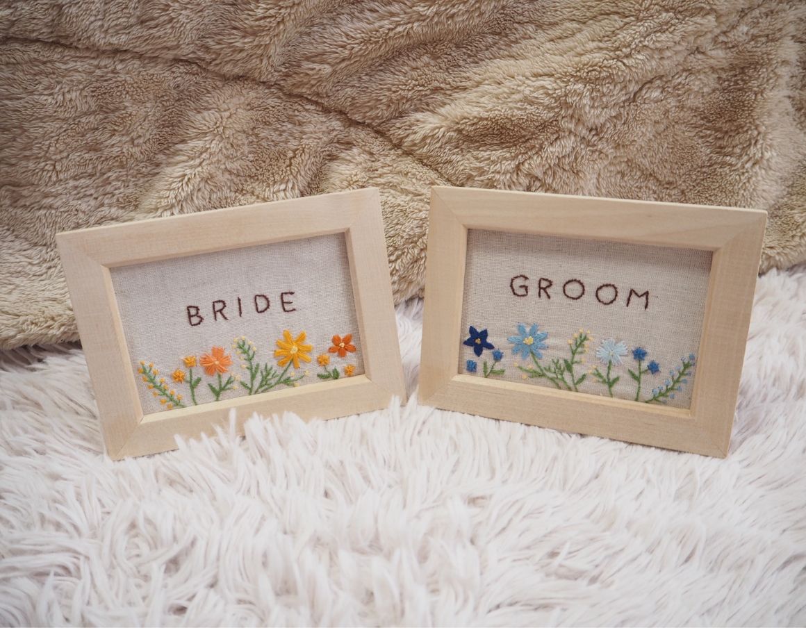 受付サインは刺繍で手作り♡