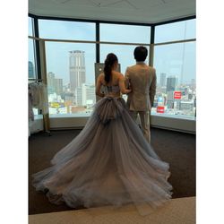 ドレス試着👗@Amtteliebe
ウエストのピンクゴールドのリボンが
彼のシャンパンゴールドのタキシードに
合ってる~🙆🏻👌✨