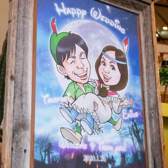 似顔絵ものはすべて似顔絵師である新郎さまが担当してくれました👨🏻‍🎨
