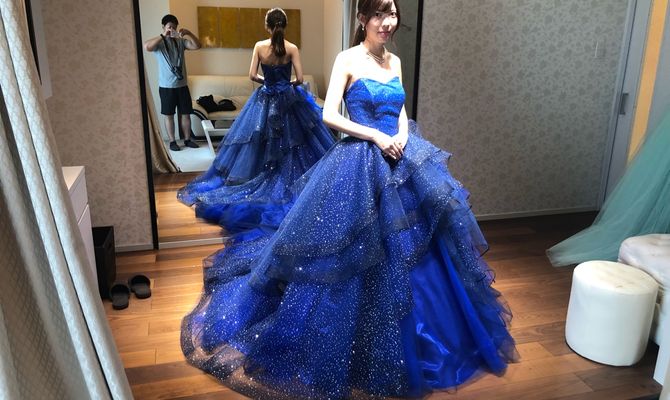 #ブルードレス #宇宙ドレス #キラキラドレス #神戸花嫁 #ノートルダム神戸 #神戸プレ花嫁