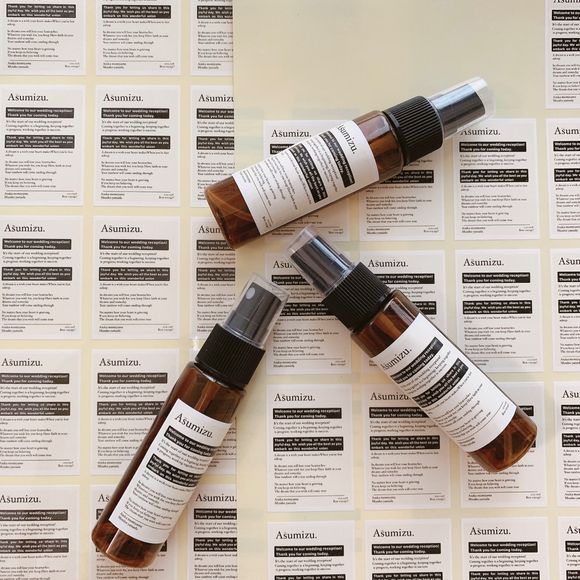 お席に一人一本アルコールスプレーを❤︎
大好きなAesop風にアレンジして作りました。
式後も友人が使ってくれてました✳︎