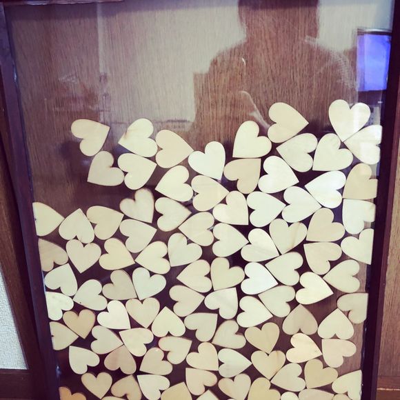 ハートドロップス ♡
ボードは新郎の手作りです✨?
イメージを伝え、一緒にホームセンターで材料を購入し、のこぎりで切って作ってくれました?
挙式で使います❤️