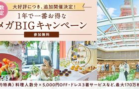 《大好評につき追加開催決定!》1年で一番お得な【The 東京 メガBIGキャンペーン】料理人数分×5000円オフやドレス3着サービスなど、最大170万円の成約特典♪のアイキャッチ画像