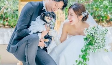 わんちゃんと挙式から披露宴までずっと一緒に。愛犬と叶えるペット婚プラン*わんちゃん用ケーキプレゼント