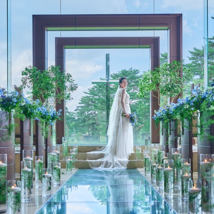 \1件目来館特典/四季が彩る美しいガラスのバージンロード*光と風に包まれる2つの独立型チャペル見学&無料試食会【お見積り相談*当日成約特典も】