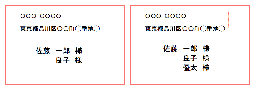 結婚式 招待状 宛名 4人家族