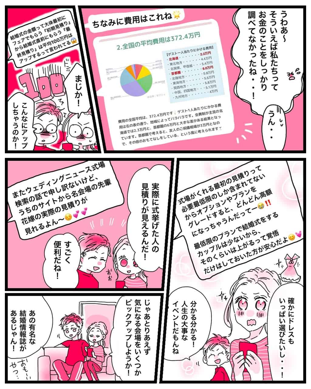 結婚式場探しをするなら費用もしっかりチェックして！ブライダルフェアでもらう初期見積もりから100万円アップすることも…まずは、その結婚式場で式を挙げた花嫁さんたちの実際の見積もりを参考にしよう。じゃあ、結婚式場のピックアップは何でするべき？雑誌？ウェブ？