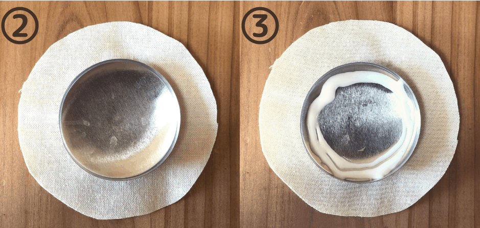 ロゼットの作り方:くるみボタンに布をセット