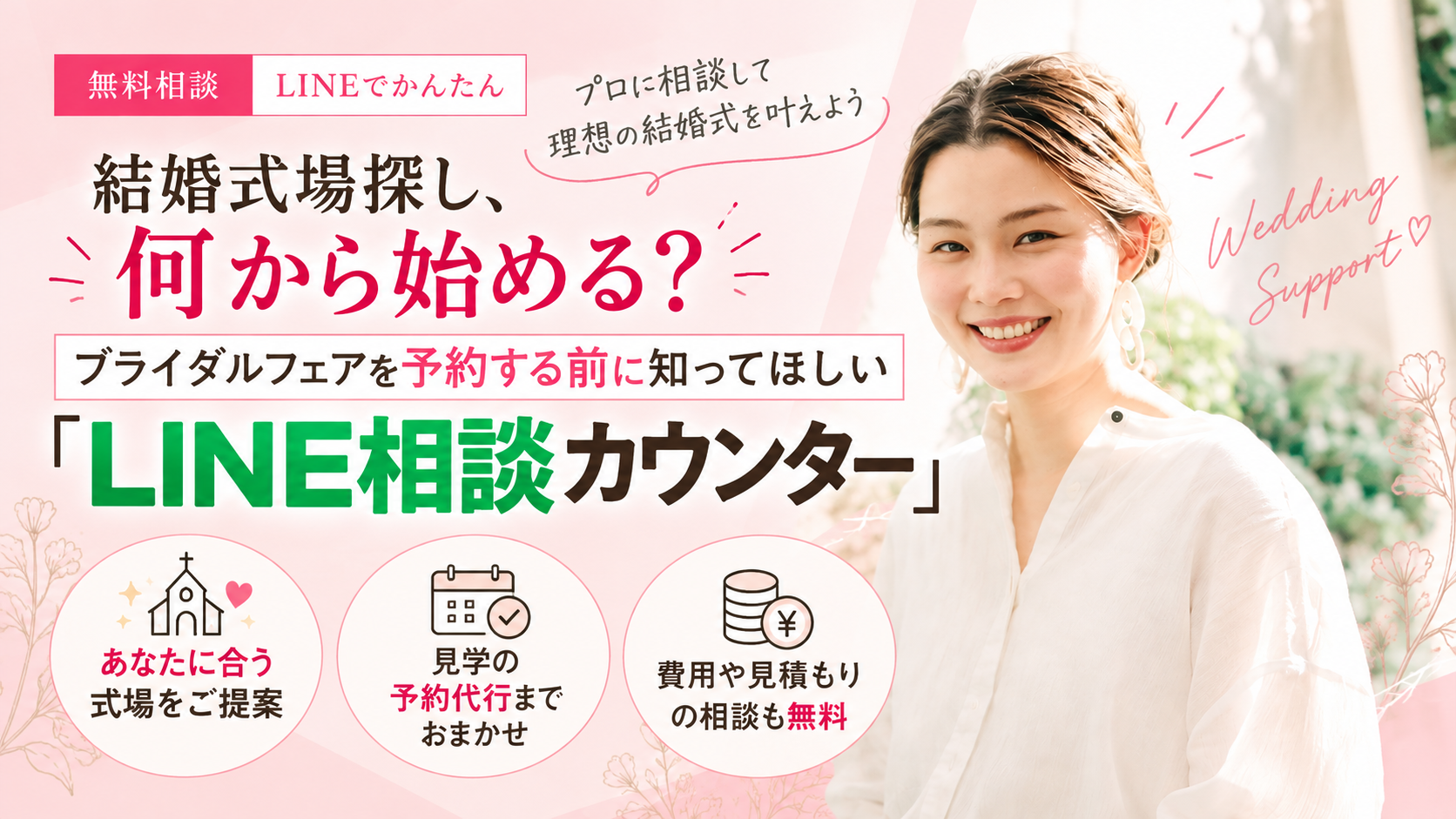 結婚式場探し、何から始める?ブライダルフェアを予約する前に知ってほしい「LINE相談カウンター」のカバー写真 0.562799043062201
